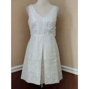 Ivory Silver Brocade Pleated Sleeveless ModCloth Cocktail Dress by Ivy + Blu